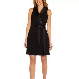 Black Adrianna Papell Women's Tuxedo Wrap Party Dress